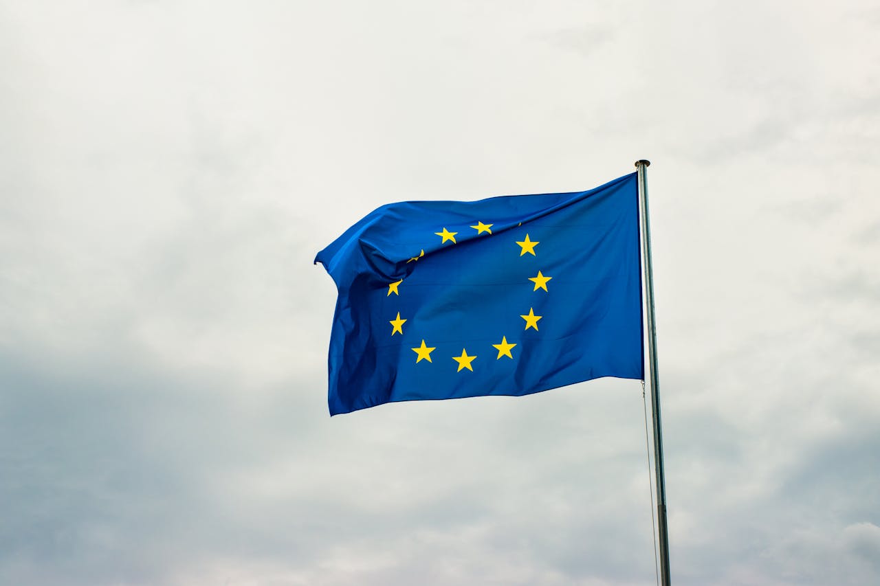 Im Wind wehende Flagge der Europäischen Unison